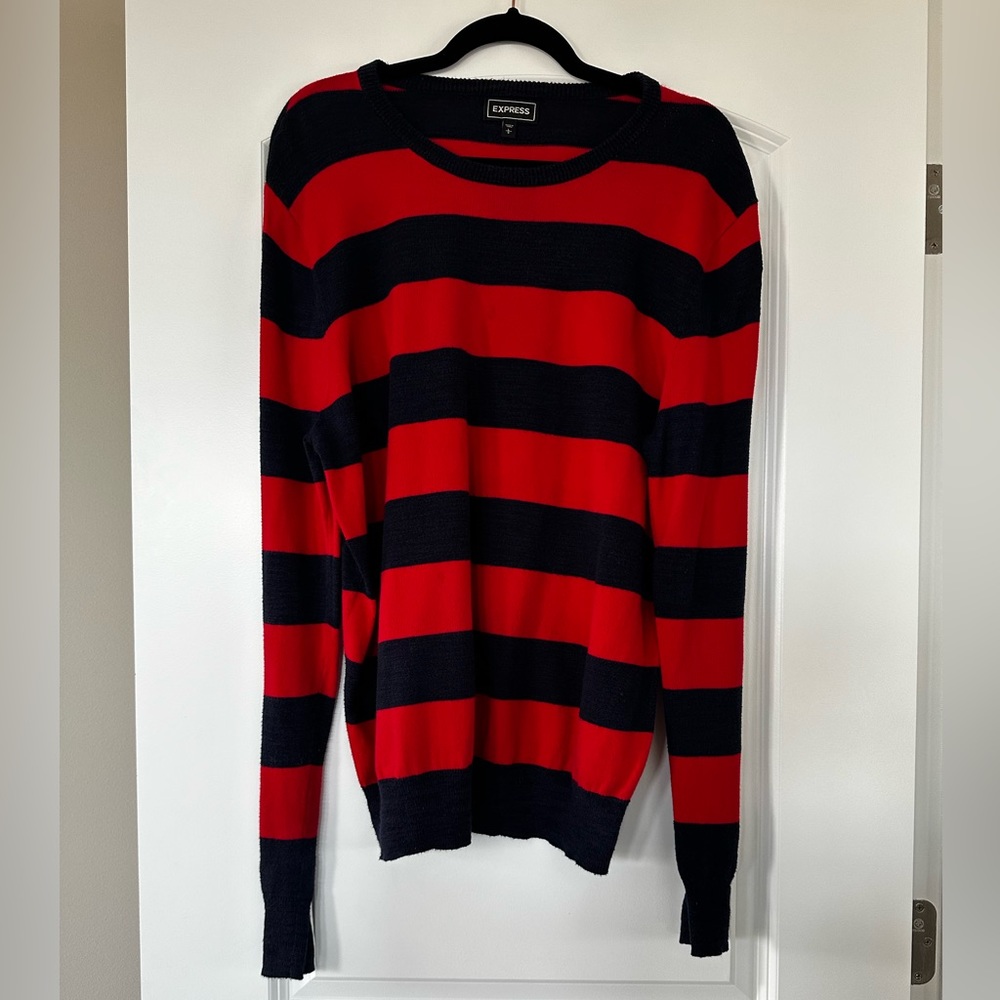 Men’s Express Crewneck Sweater Large Striped Red and Black